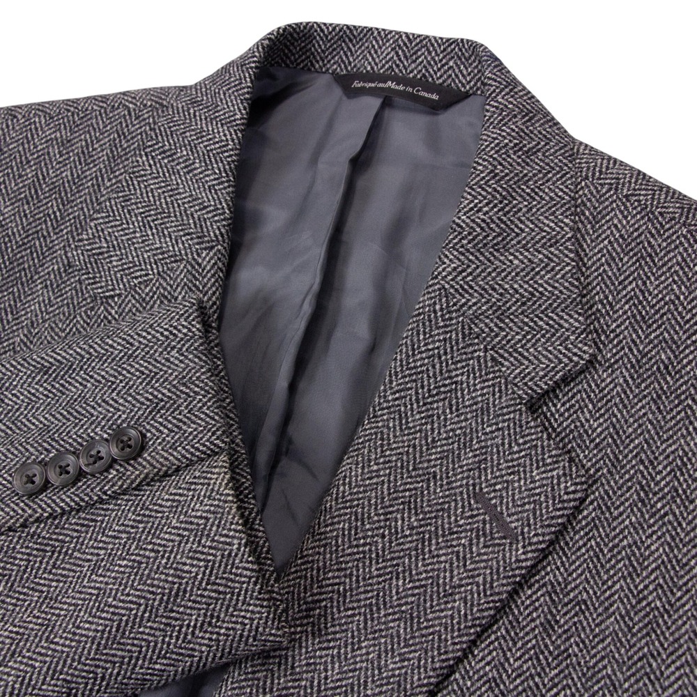 Samuelsohn Mens 44R Gray Herringbone Lambswool Cashmere Sport Coat Blazer